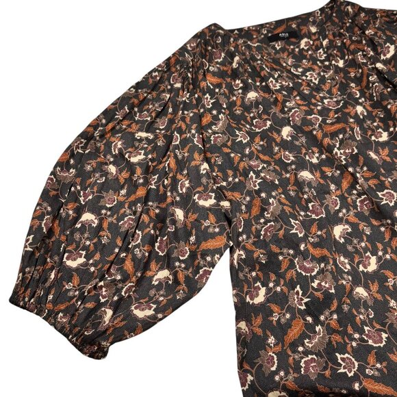 ABLE Boho Floral Top Blouse Sz.3XL Brown 100% Cotton Puff Sleeve Career Cottage - Picture 12 of 15